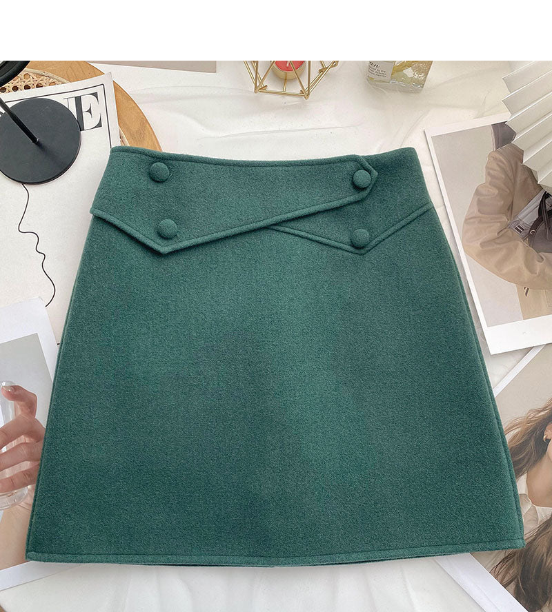 Design sense personalized button high waist slim A-line skirt  5365