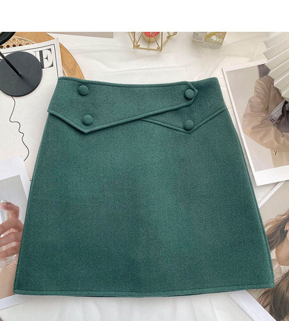 Design sense personalized button high waist slim A-line skirt  5365
