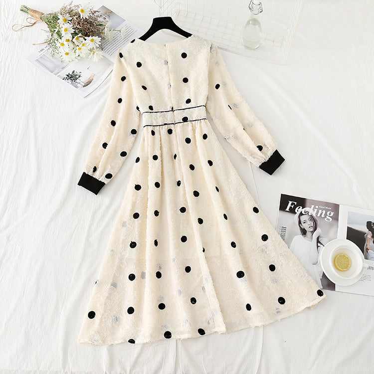 Wave point dress, celebrity temperament, lace stitching  4743