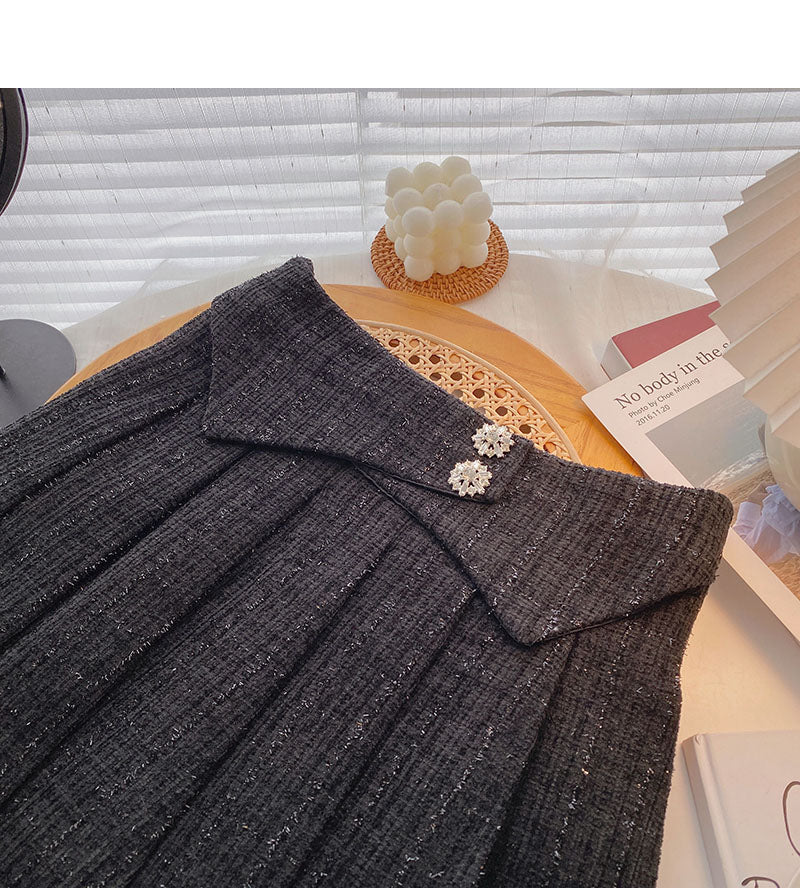 Korean version design shows thin high waist tweed A-shaped plaid skirt  5502