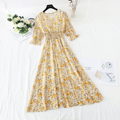 New French retro gentle fairy long skirt Short Sleeve Chiffon first love skirt  4854