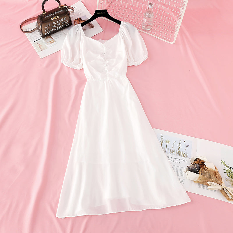 New style goddess of temperament bubble sleeve French retro long skirt  4658
