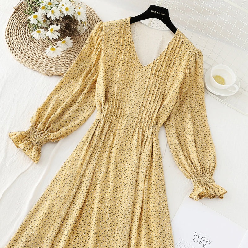 New waist closing slim bandage Chiffon French tea break dress 4576