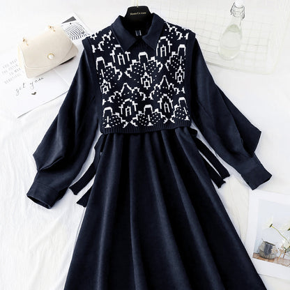 Slim knit dress versatile bottomed winter dress  4075
