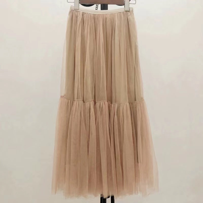Mesh skirt, fairy elegant big skirt put bouffant skirt, draping feeling splicing gauze skirt  3710