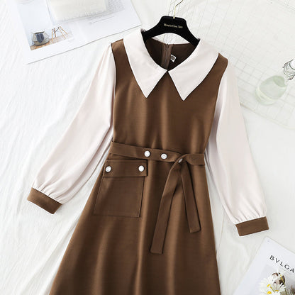 Korean Lapel bottomed dress is fashionable and slim  4793