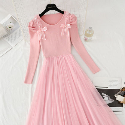 Design sense knitted long skirt temperament fairy skirt  4440