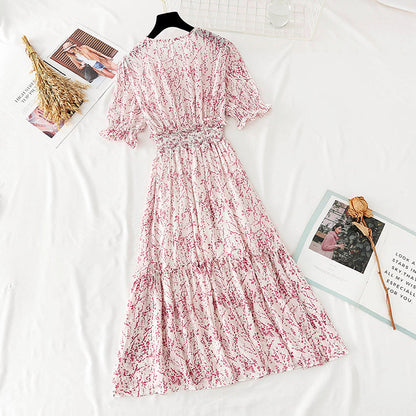 The new waist is slim, Bubble Sleeve Chiffon Skirt, French retro long skirt  4594
