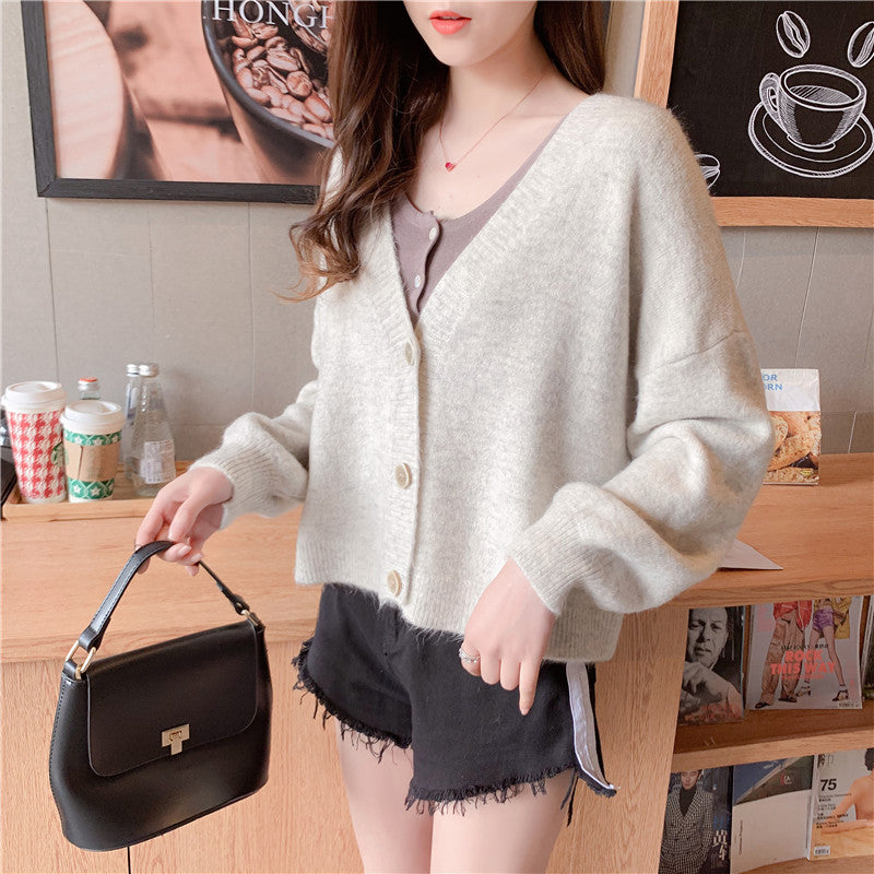 Lazy wind small fresh knitted cardigan foreign coat  4914
