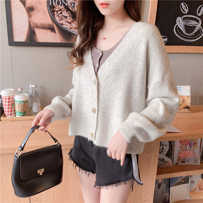 Lazy wind small fresh knitted cardigan foreign coat  4914