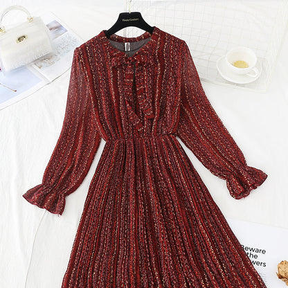 New bow tie lace up slim Pleated Chiffon bottomed skirt  4533