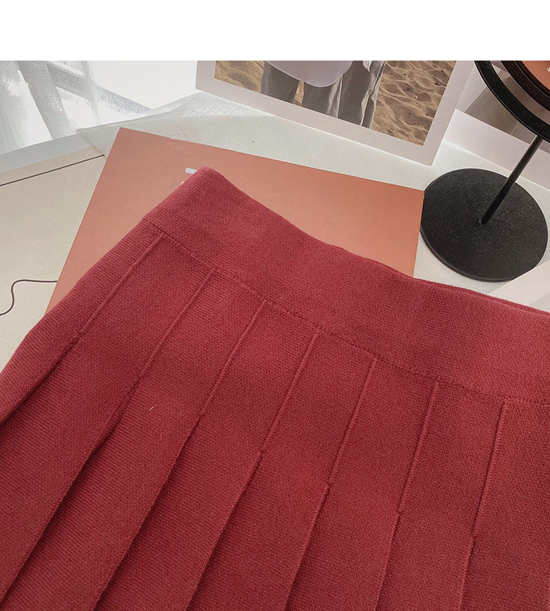 Pleated skirt, versatile knitted A-line high waist skirt  5309