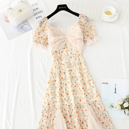 Gentle wind small man floral dress temperament small skirt  4411