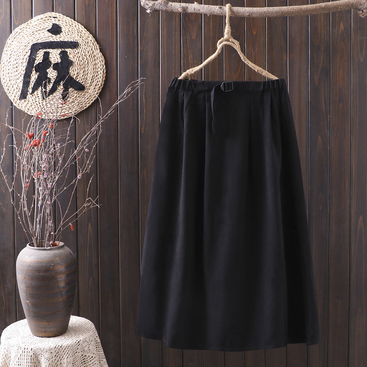 New stylecorduroyretroartistic styletie up elastic skirt 3714