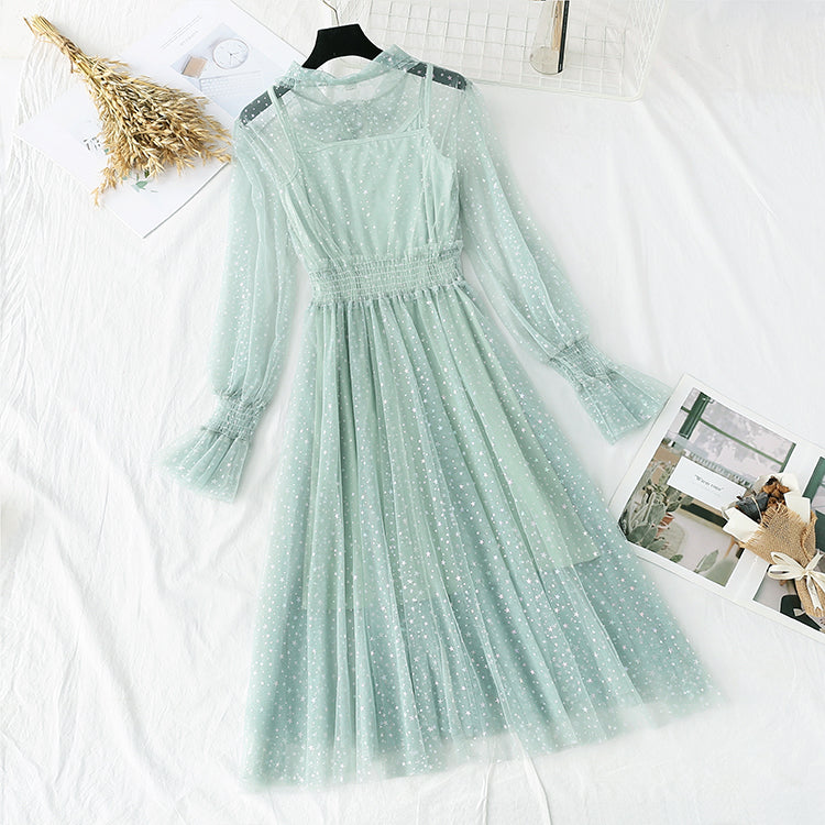 Fairy mesh dress retro colorful stars  3941
