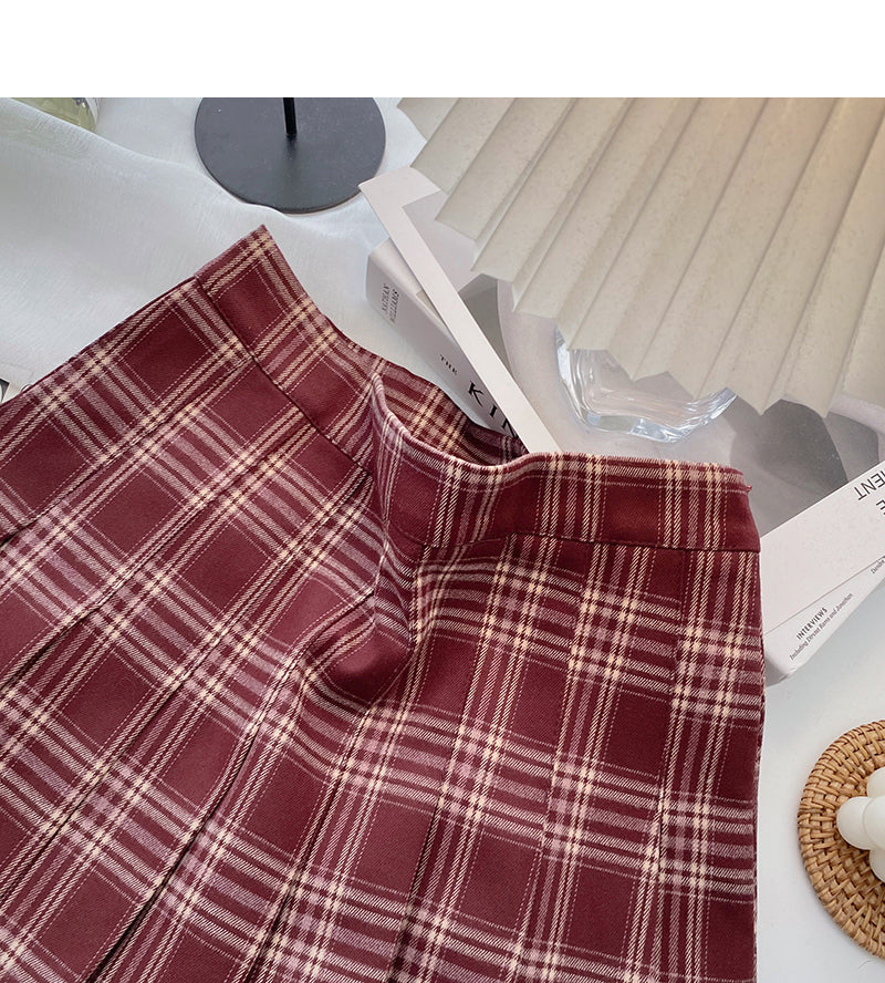 Pleated tweed skirt, Retro High Waist A-line skirt  5300
