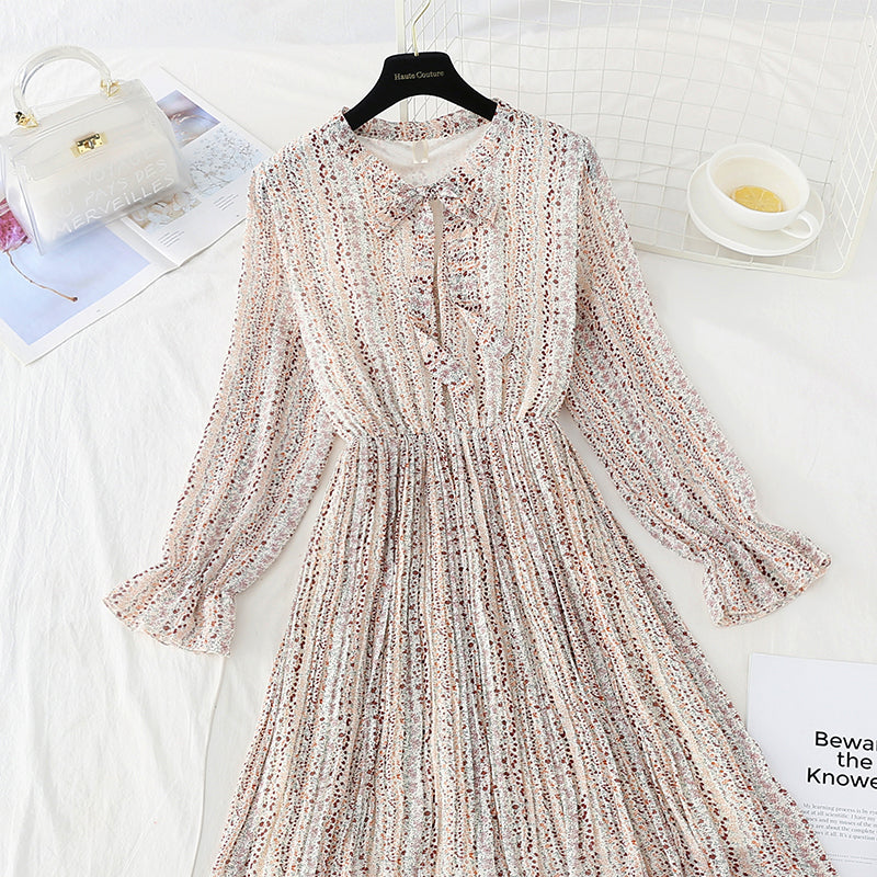 New bow tie lace up slim Pleated Chiffon bottomed skirt  4533