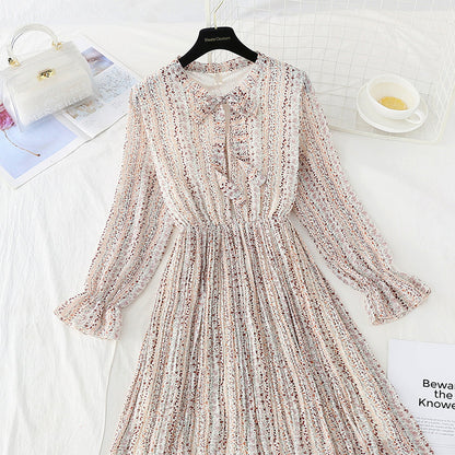 New bow tie lace up slim Pleated Chiffon bottomed skirt  4533
