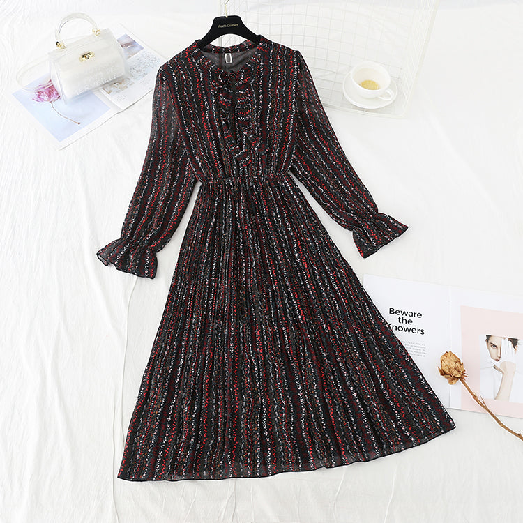 New bow tie lace up slim Pleated Chiffon bottomed skirt  3855