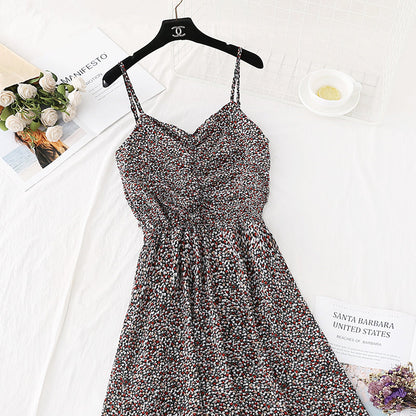 Broken flower suspender dress, super xiansen French style, slim waist  4111