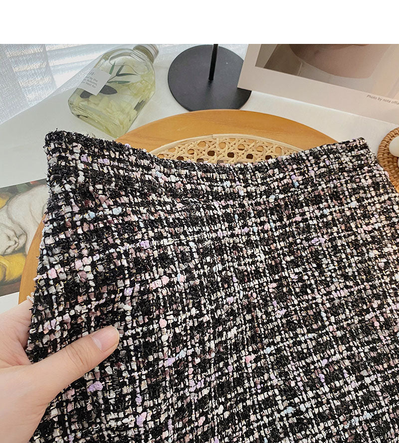 Gas retro tweed Plaid high waist A-shaped Hip Wrap Skirt  5503