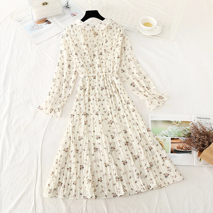 French floral pleated skirt with slim waist  4544