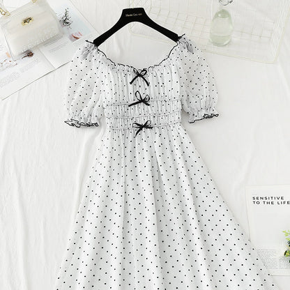 French white temperament small skirt bubble sleeve Princess Dress  4418