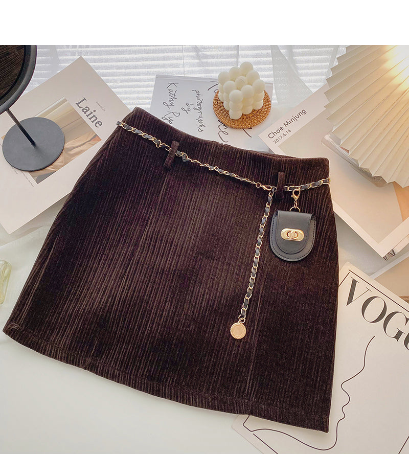 Versatile fashion high waist corduroy short skirt for waist bag  5429