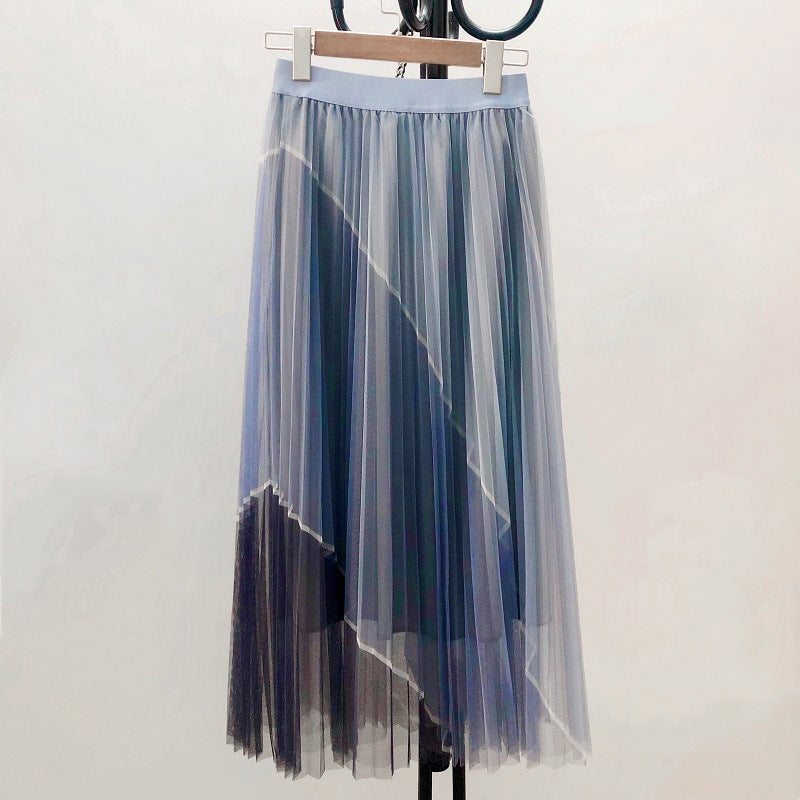 New contrasting color gauze skirt, high waist color matching gauze skirt skirt  3708