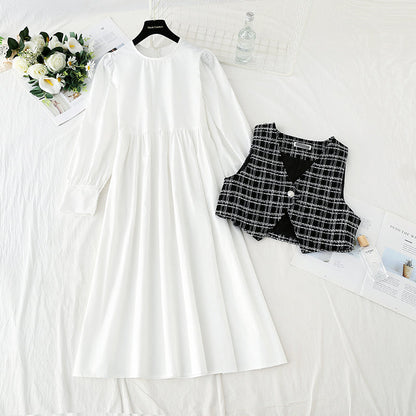 Cover your belly and look thin Korean fashion light cooked two-piece vest skirt  3915
