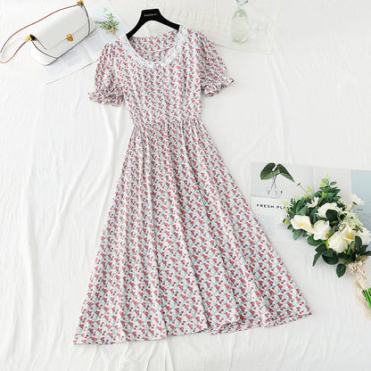 New medium length chiffon skirt with short sleeves is thin and gentle  4864