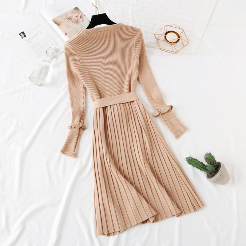 Celebrity style long sleeve knitted dress  3927