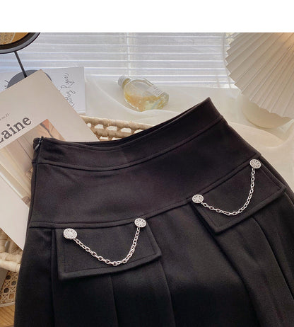 Pleated half length skirt age personalized chain high waist A-line skirt  5373