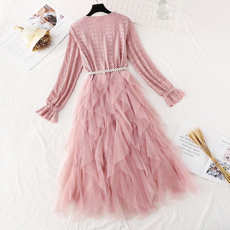 Lace dress mesh stitched cake skirt  4381