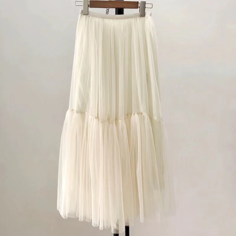 Mesh skirt, fairy elegant big skirt put bouffant skirt, draping feeling splicing gauze skirt  3710