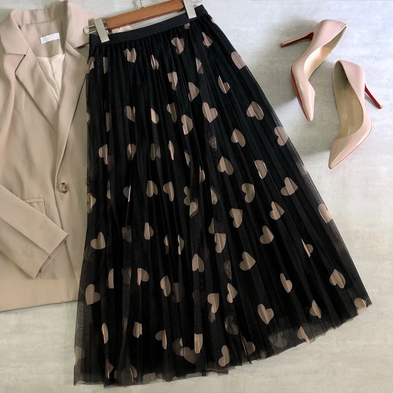 Fairy dress with love print, casual pleated skirt  3706