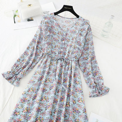 Thin pleated lace up temperament gentle wind long skirt  3867