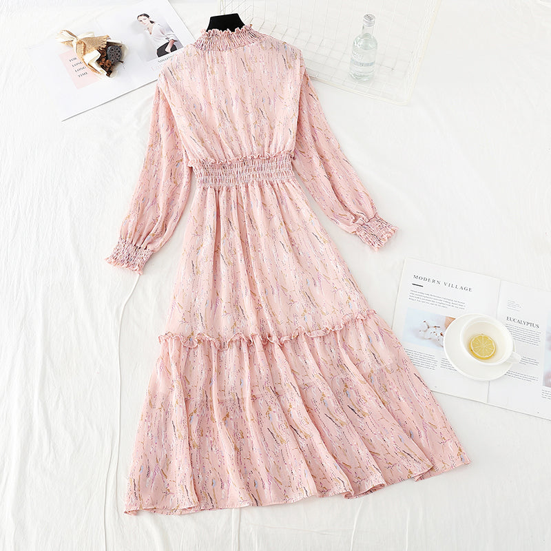 Long sleeved floral dress with slim waist  4713
