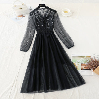 Mesh lace stitched skirt Fairy Forest suit long skirt  3925