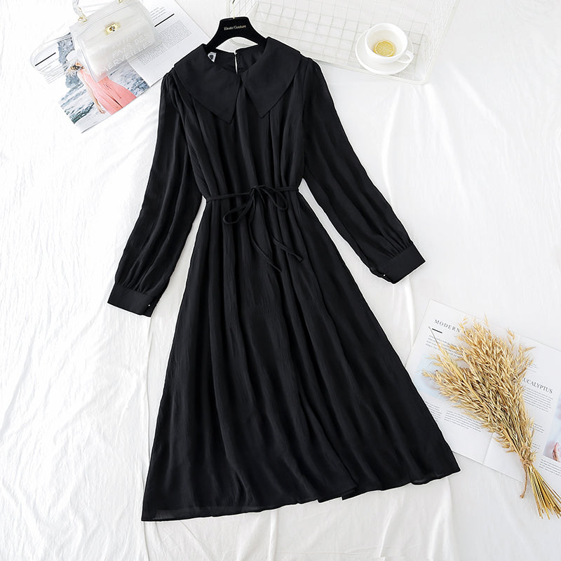 Lapel Chiffon Lace up gentle wind first love long skirt  3891
