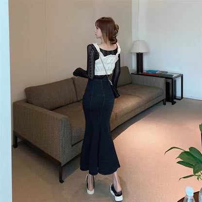 Fashion Mermaid Skirt, New Style, High Waist, Midi Hip Skirt, Vintage Denim Skirt  3570