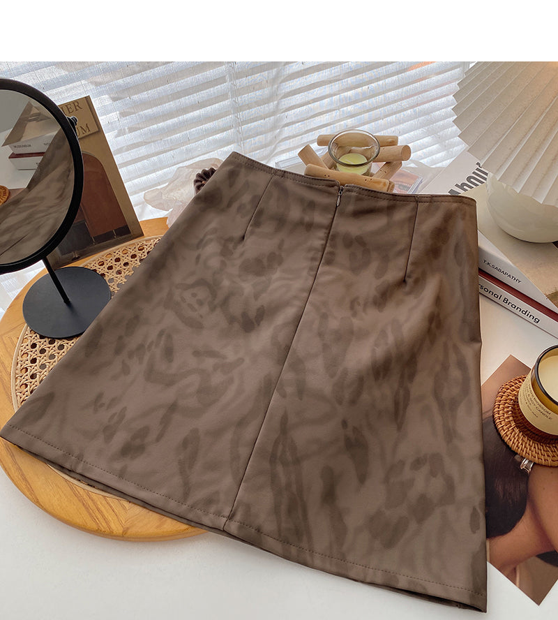 New port style leisure A-shaped high waist leather skirt trend  5508