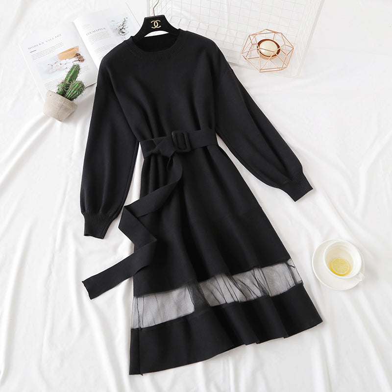 French Vintage skirt bottomed knitted dress  4326