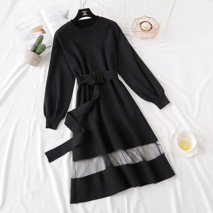 French Vintage skirt bottomed knitted dress  4326
