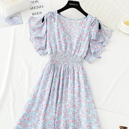 Slim lace up A-line skirt women's dress super sweet  4886