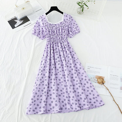 New style square neck Floral Chiffon Skirt French waist closing slim skirt  4675