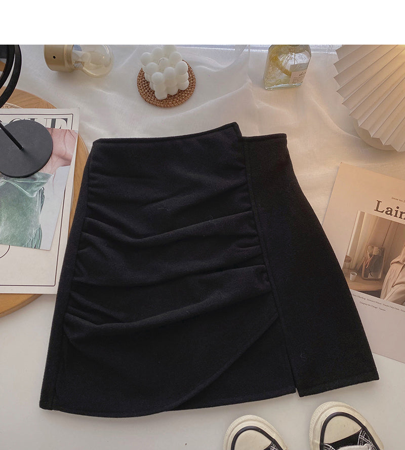 Korean fashion personalized bag hip pleated slim skirt  5501