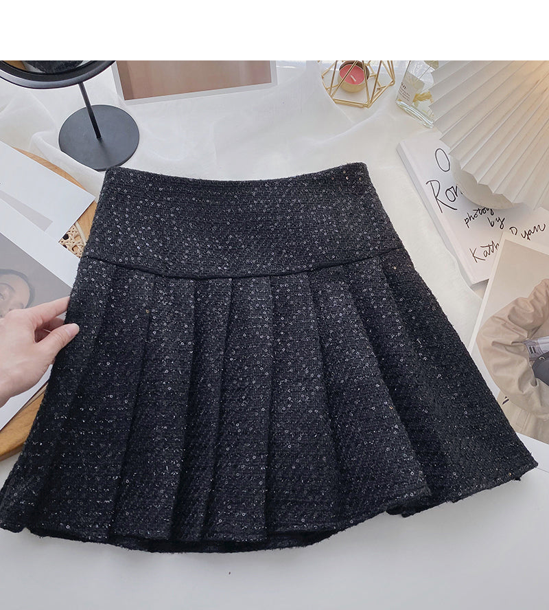 Retro small fragrance diamond studded high waist Sequin A-shaped skirt  5598