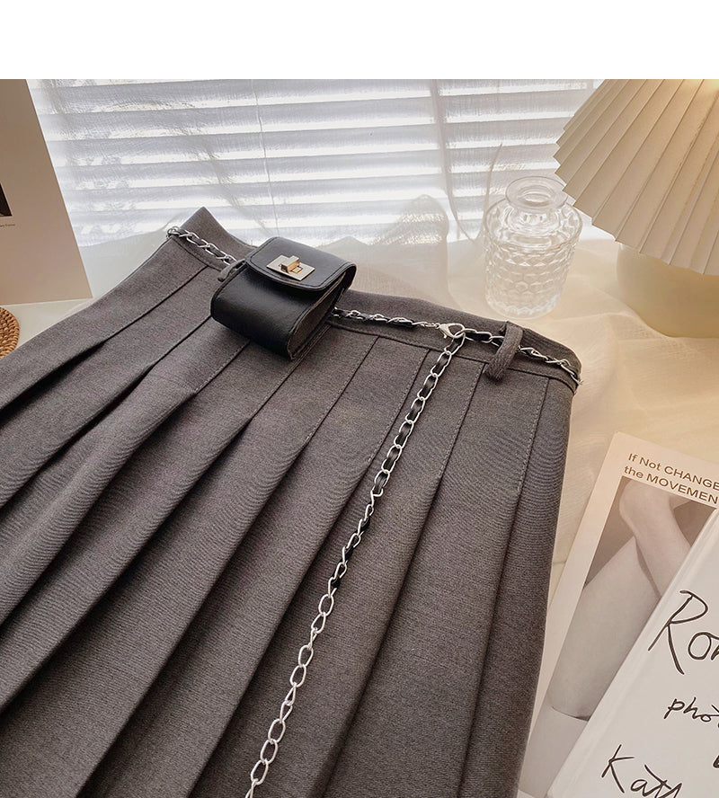 Pleated high waist fashion A-line skirt for women  5298