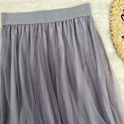 High waist skirt, pleated net gauze skirt, elastic waist puffy fairy skirt A-line skirt  3683